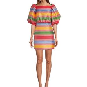 Antonio Melani The Nat Note Nell Striped Jacquard Short Puffed Sleeved Dress
